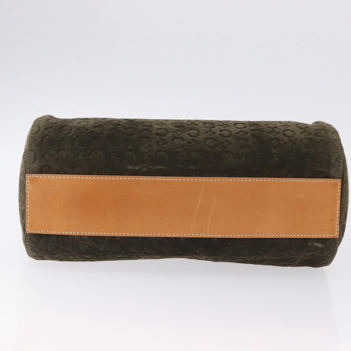 CELINE C Macadam Hand Bag Suede Green Gold Tone Auth gh2322A