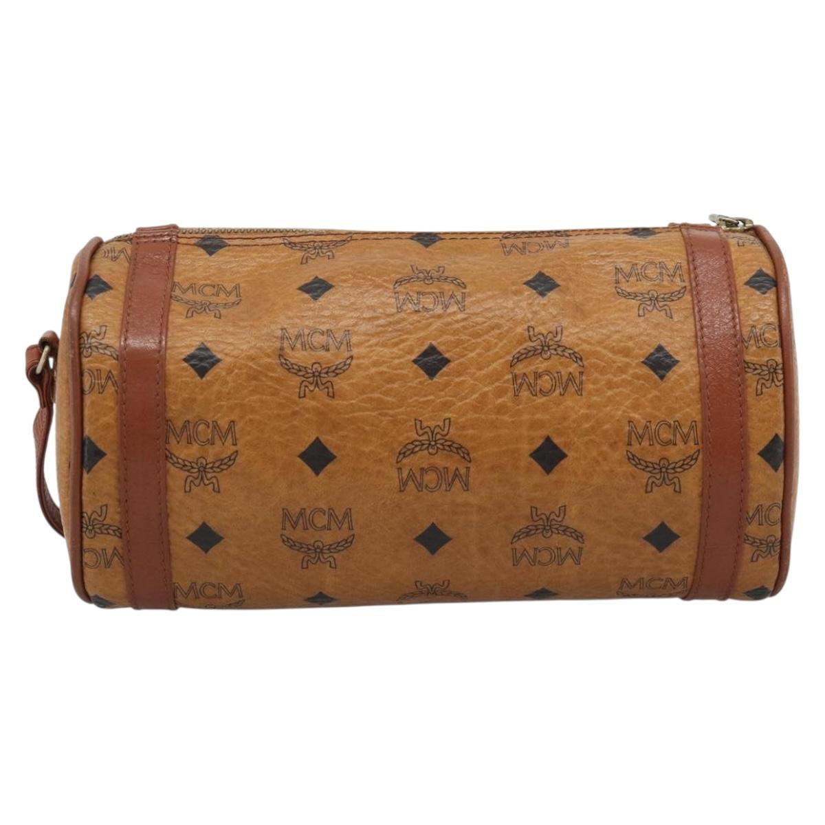 MCM Vicetos Shoulder Bag PVC Leather Brown Gold Tone Auth gh2323