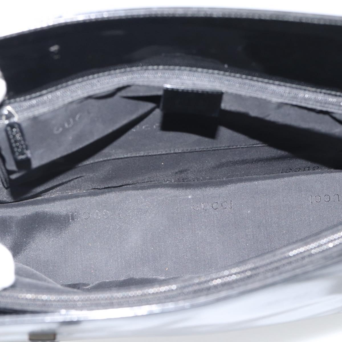 GUCCI Tote Bag Patent Black Silver 001 3264 Auth gh2325