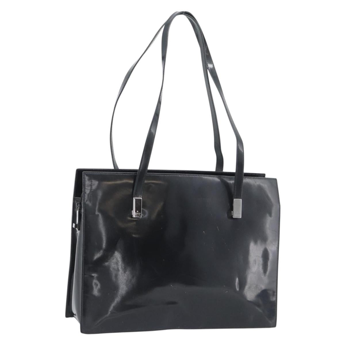 GUCCI Tote Bag Patent Black Silver 001 3264 Auth gh2325