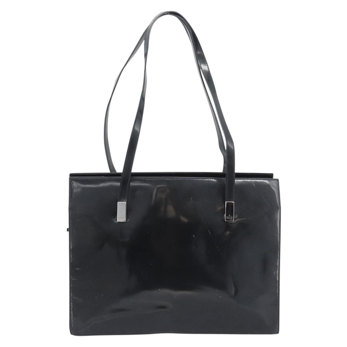 GUCCI Tote Bag Patent Black Silver 001 3264 Auth gh2325