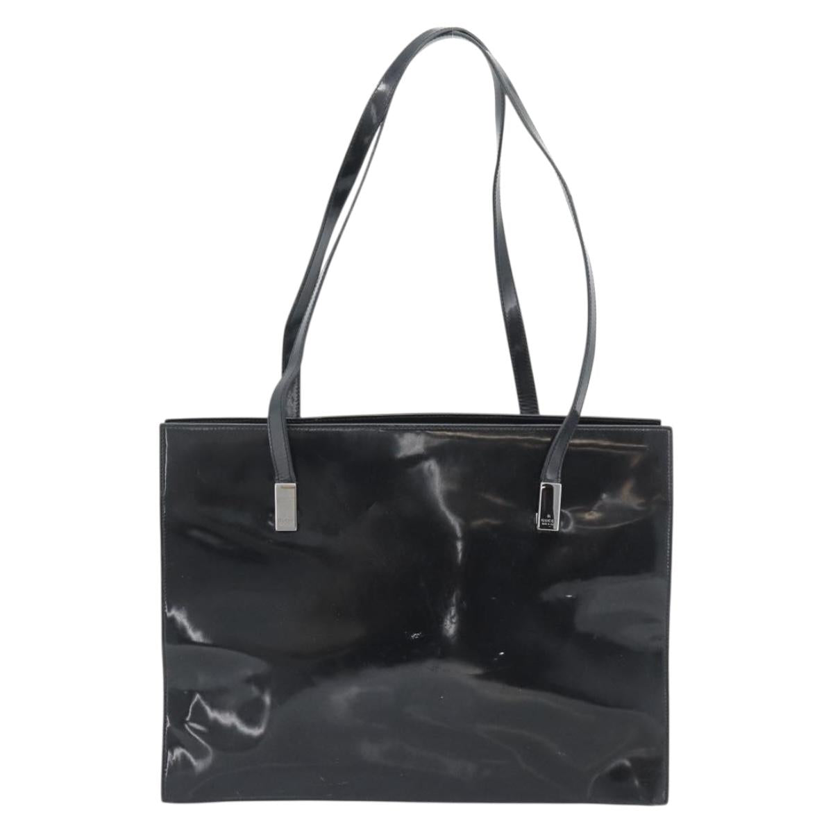 GUCCI Tote Bag Patent Black Silver 001 3264 Auth gh2325