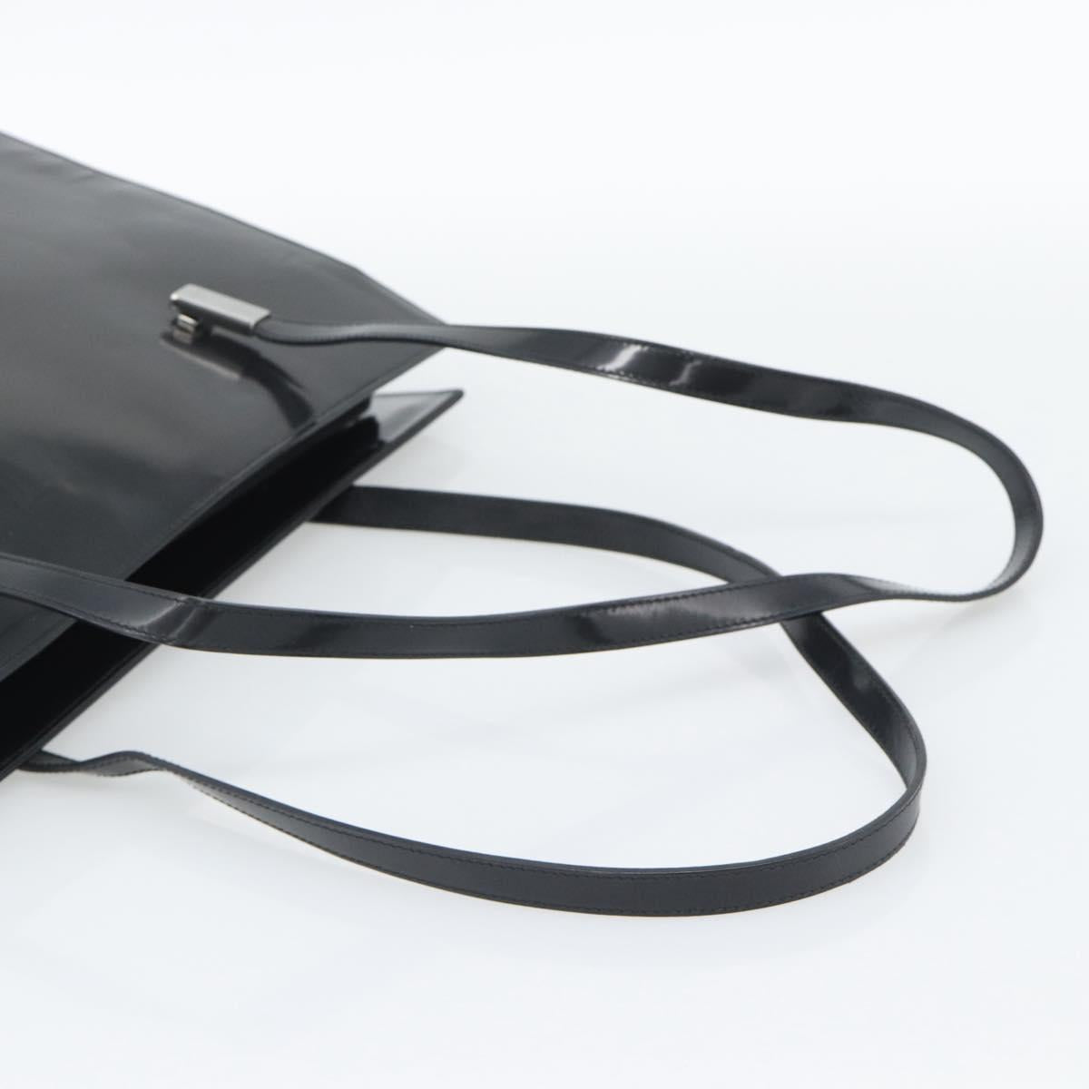 GUCCI Tote Bag Patent Black Silver 001 3264 Auth gh2325