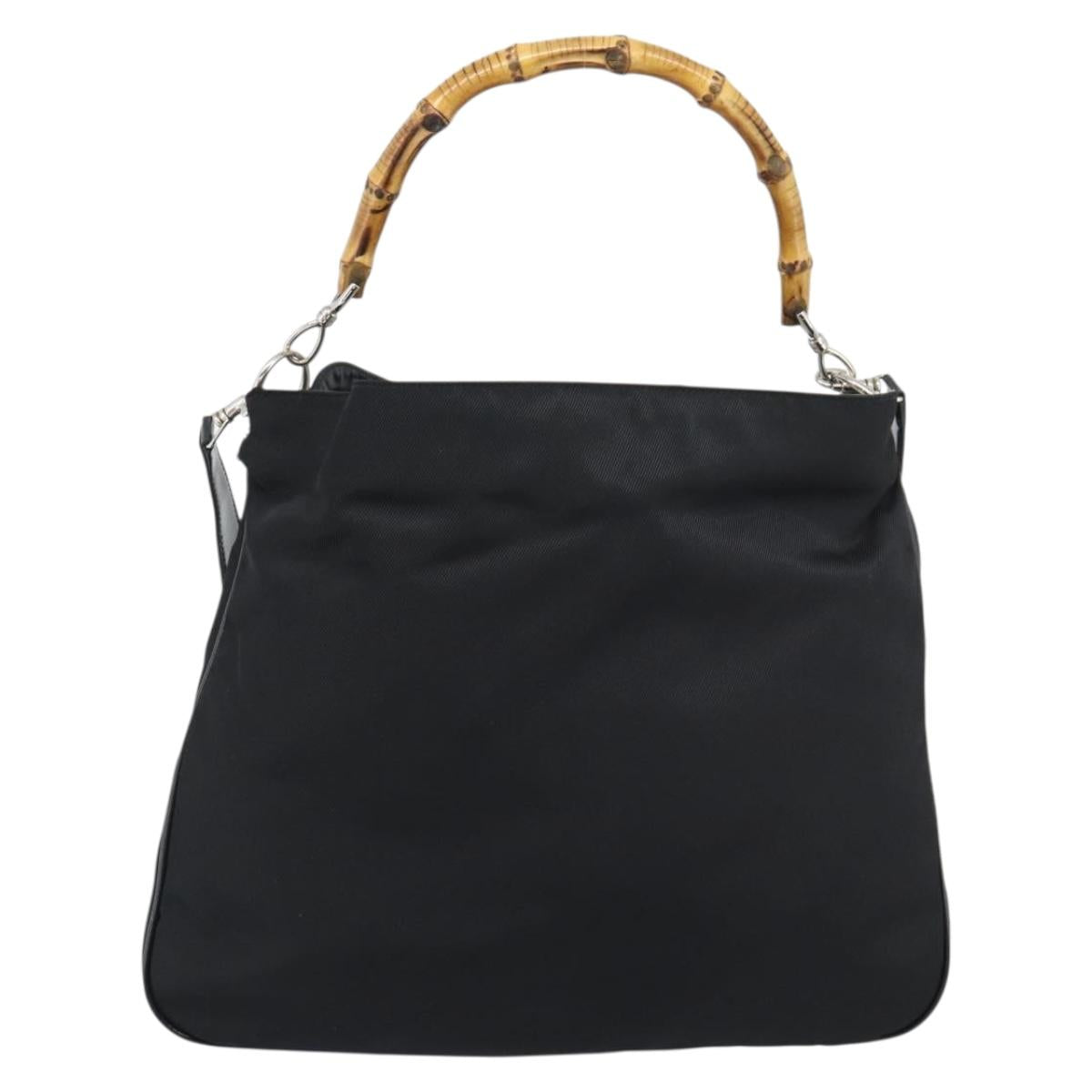 GUCCI Bamboo Hand Bag Nylon 2way Black Silver 001 1705 1577 Auth gh2326