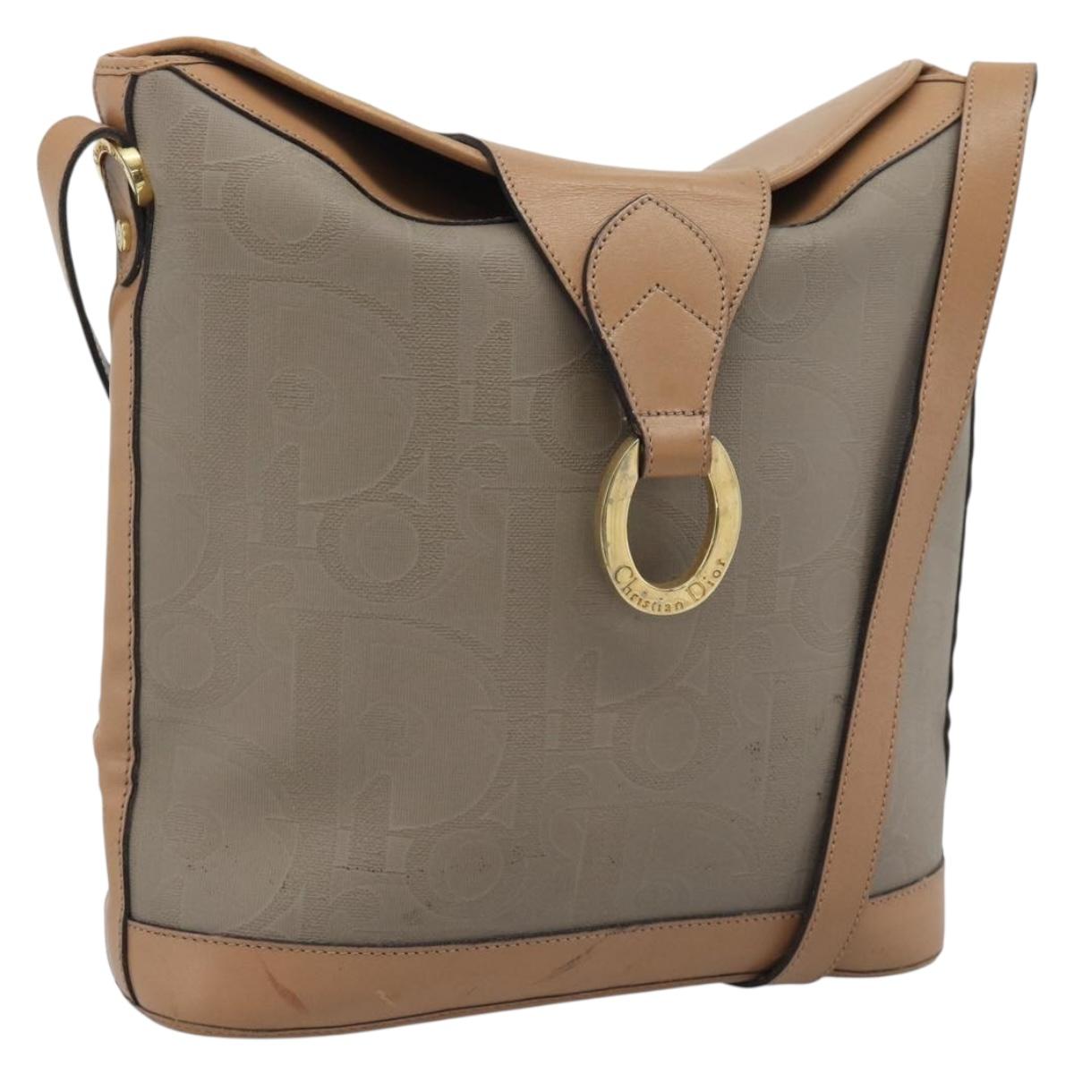 Christian Dior Shoulder Bag PVC Leather Beige Gold Tone Auth gh2327