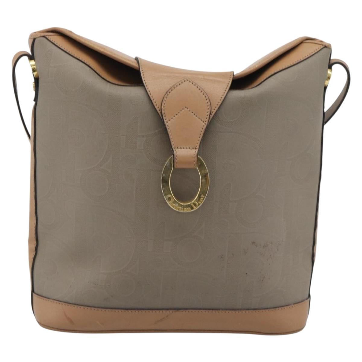 Christian Dior Shoulder Bag PVC Leather Beige Gold Tone Auth gh2327