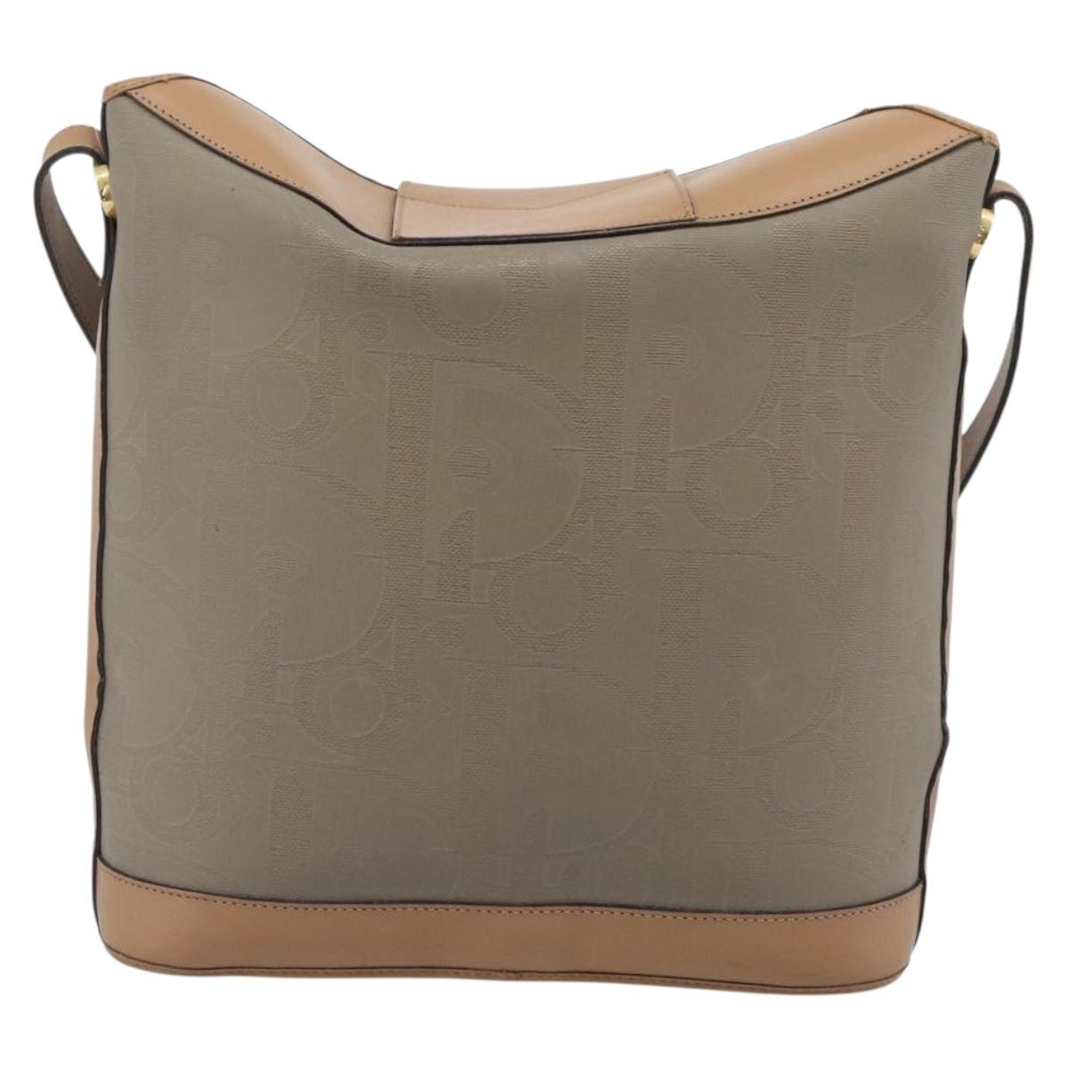 Christian Dior Shoulder Bag PVC Leather Beige Gold Tone Auth gh2327