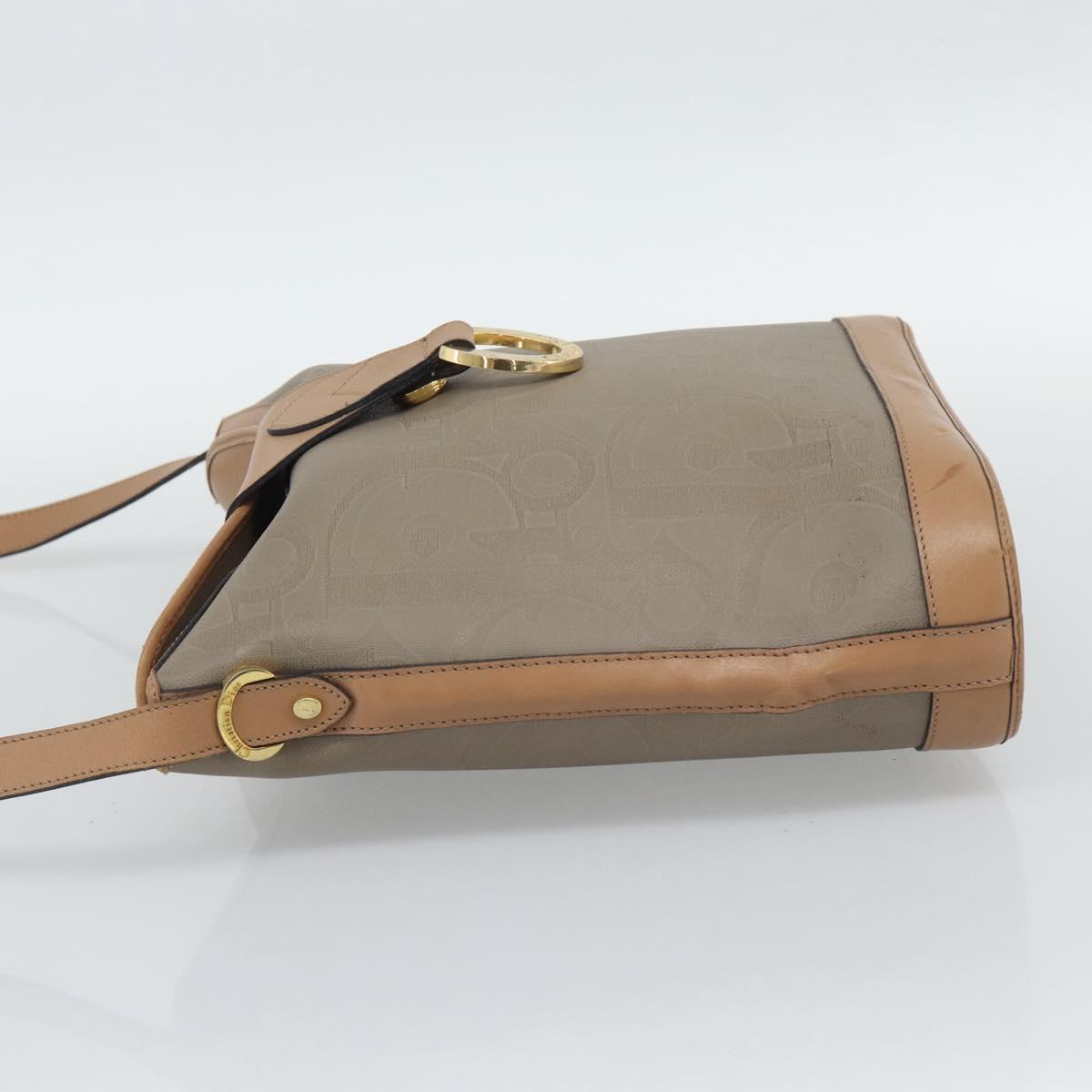 Christian Dior Shoulder Bag PVC Leather Beige Gold Tone Auth gh2327