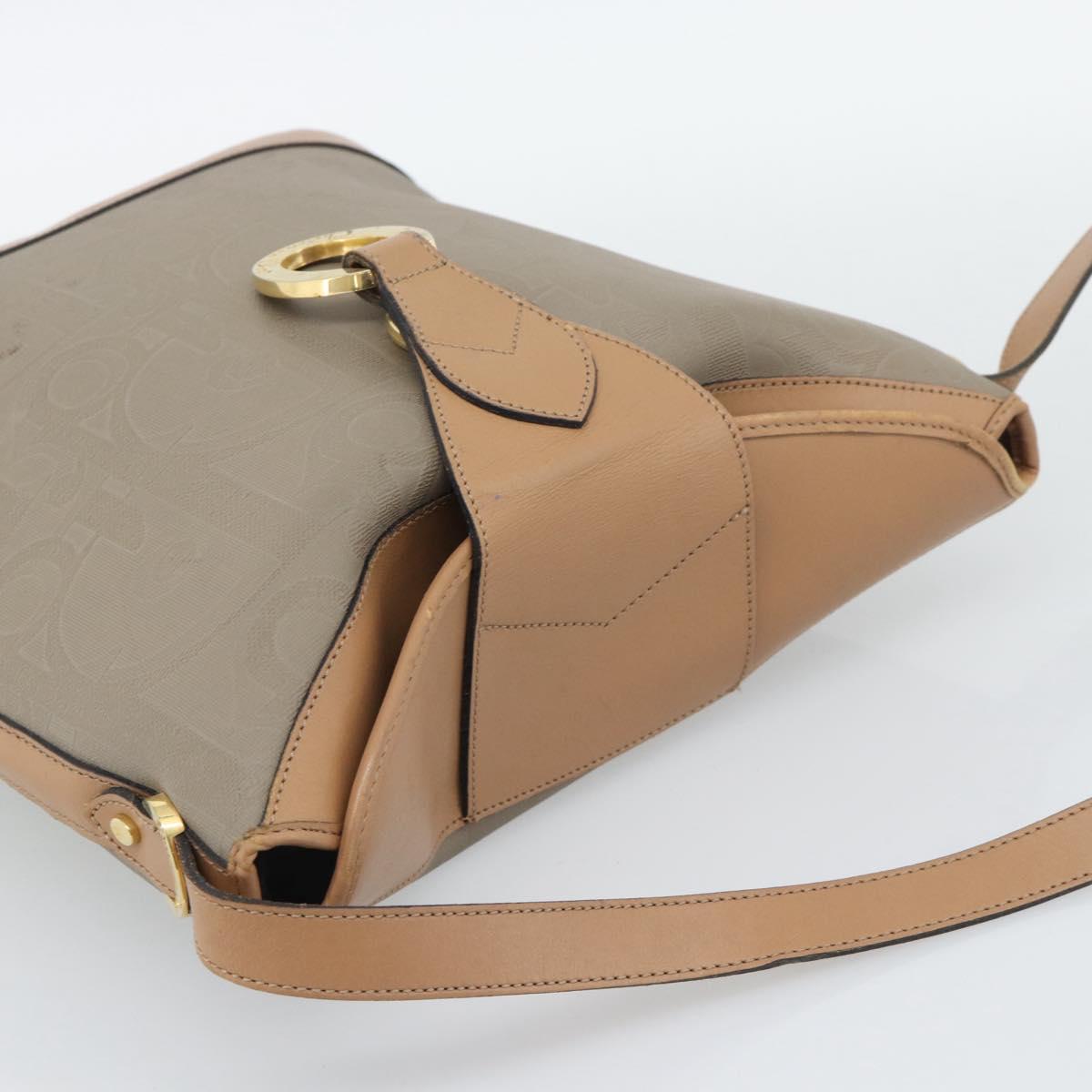 Christian Dior Shoulder Bag PVC Leather Beige Gold Tone Auth gh2327