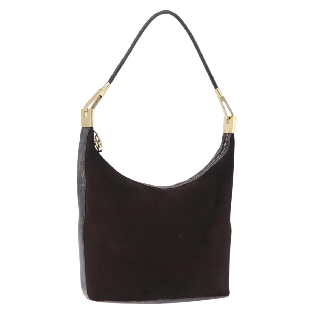 GUCCI Shoulder Bag Suede Brown Gold Tone 001 3814 Auth gh2328