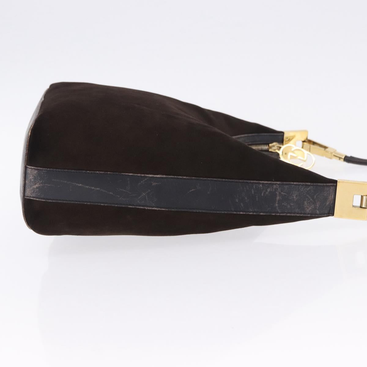 GUCCI Shoulder Bag Suede Brown Gold Tone 001 3814 Auth gh2328