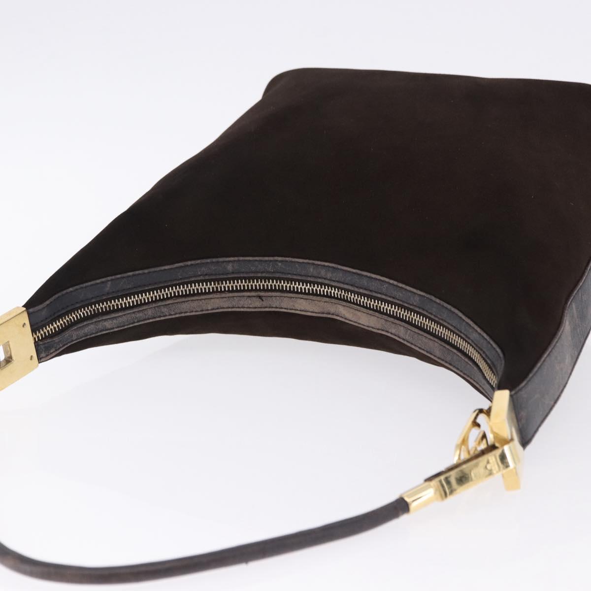 GUCCI Shoulder Bag Suede Brown Gold Tone 001 3814 Auth gh2328