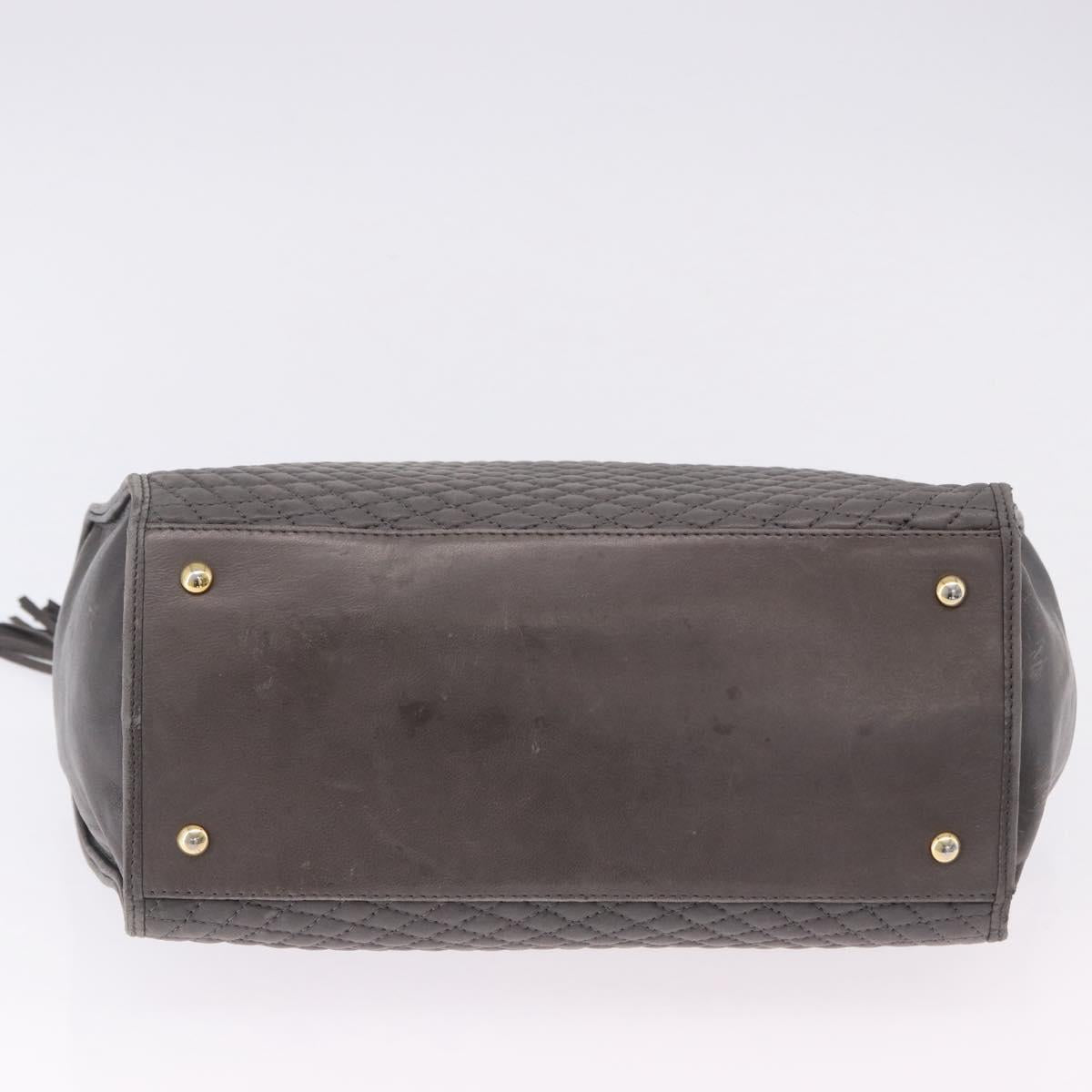 BALLY Hand Bag Leather Gray Gold Tone Auth gh2329