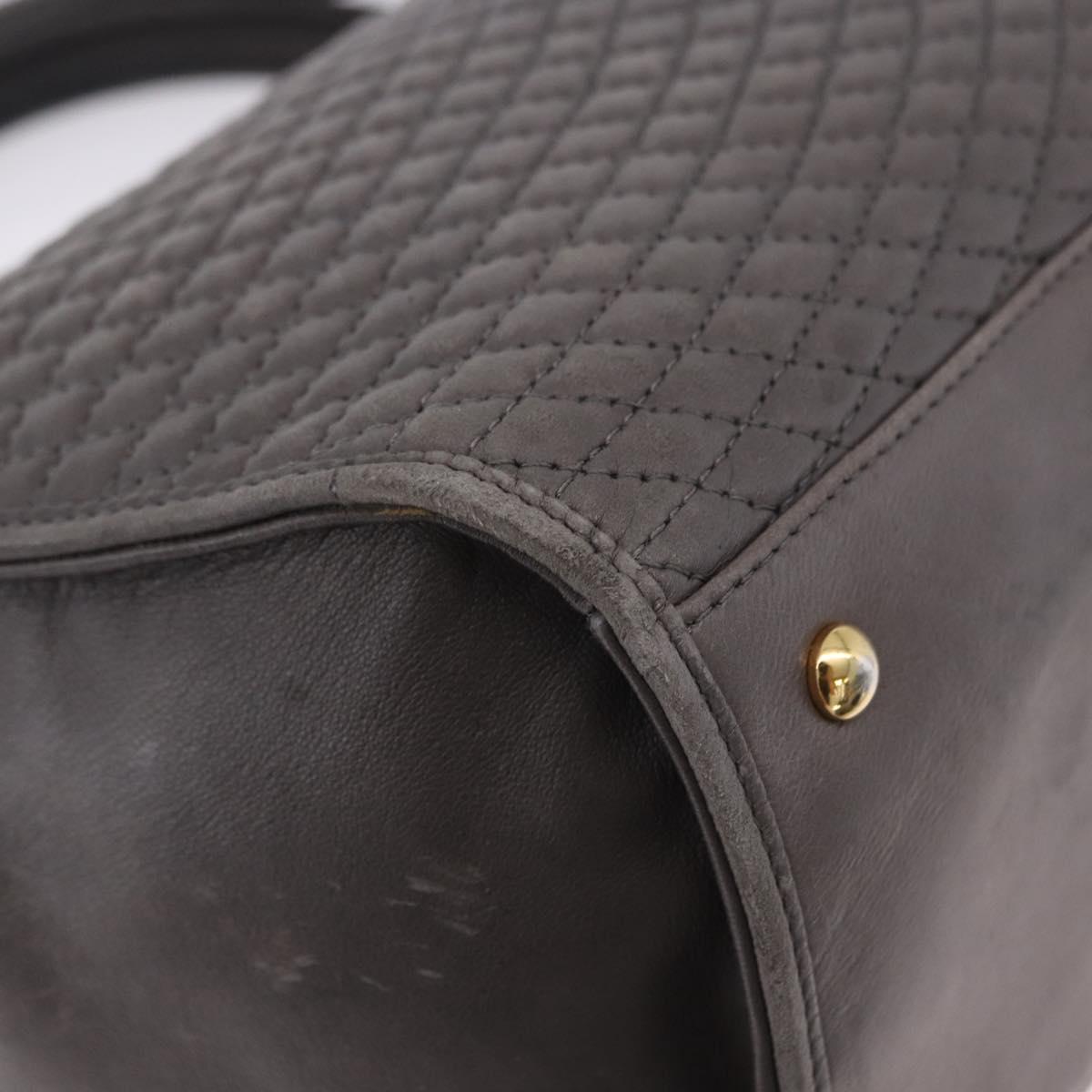 BALLY Hand Bag Leather Gray Gold Tone Auth gh2329