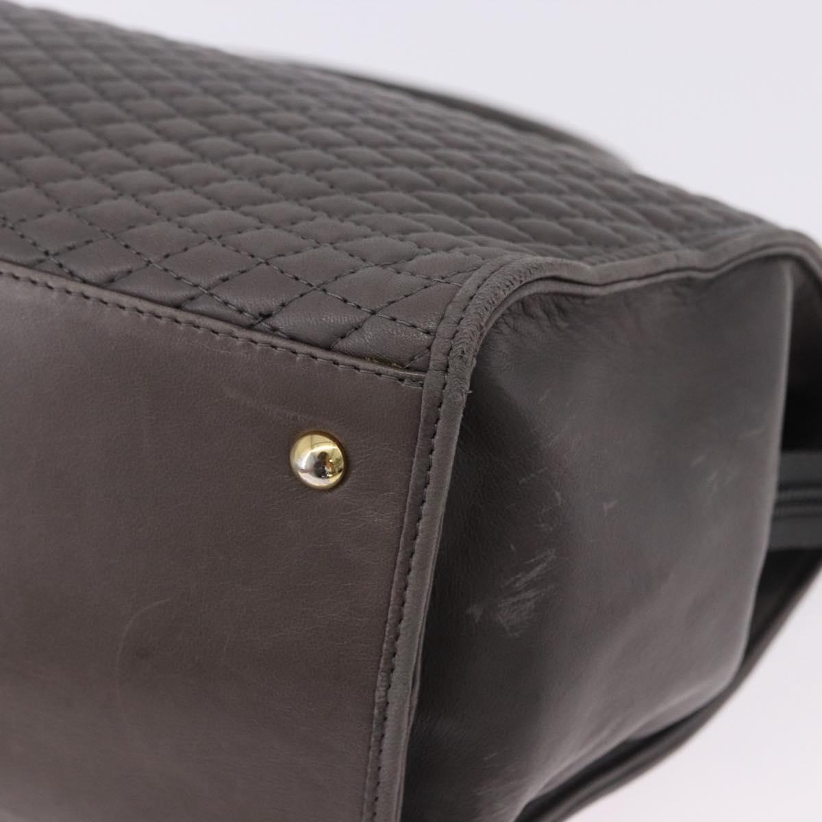 BALLY Hand Bag Leather Gray Gold Tone Auth gh2329