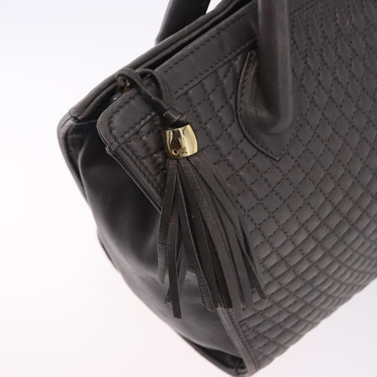 BALLY Hand Bag Leather Gray Gold Tone Auth gh2329