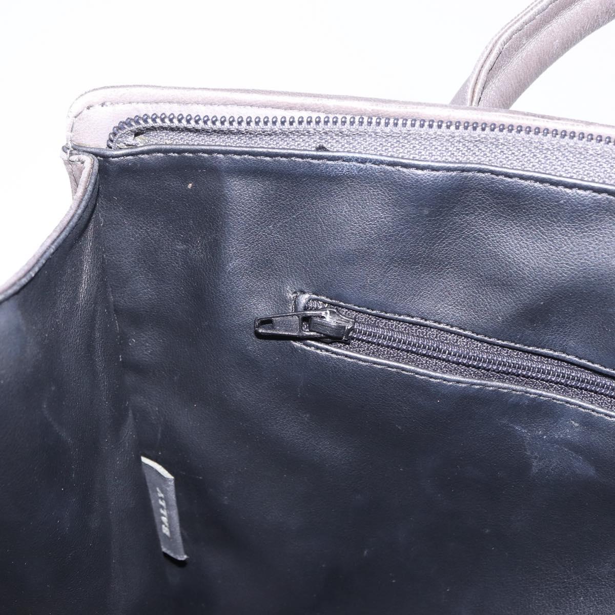 BALLY Hand Bag Leather Gray Gold Tone Auth gh2329
