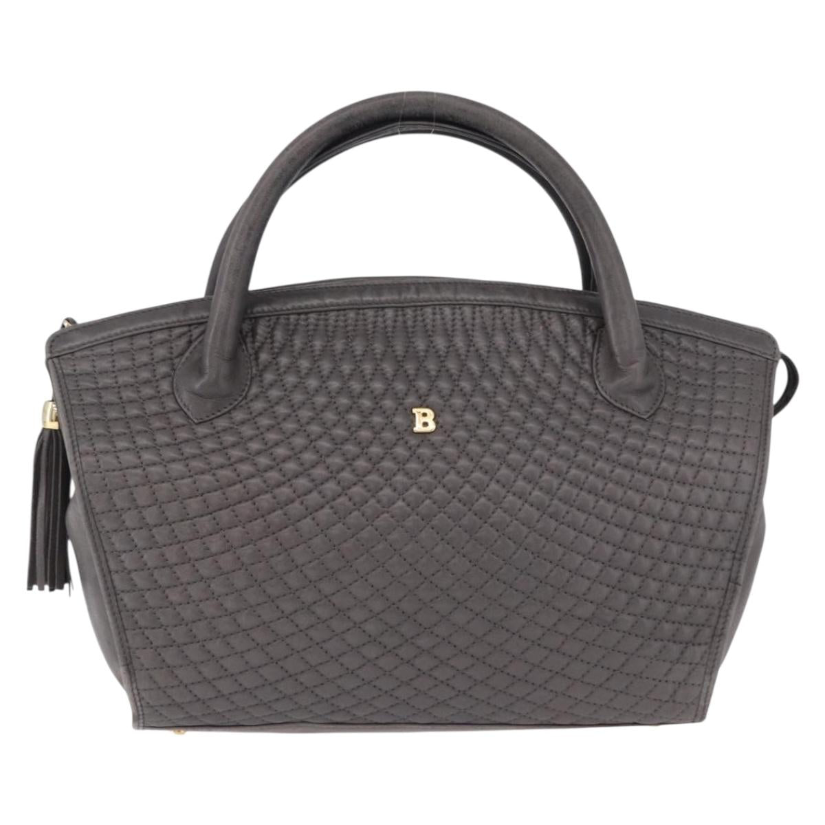 BALLY Hand Bag Leather Gray Gold Tone Auth gh2329
