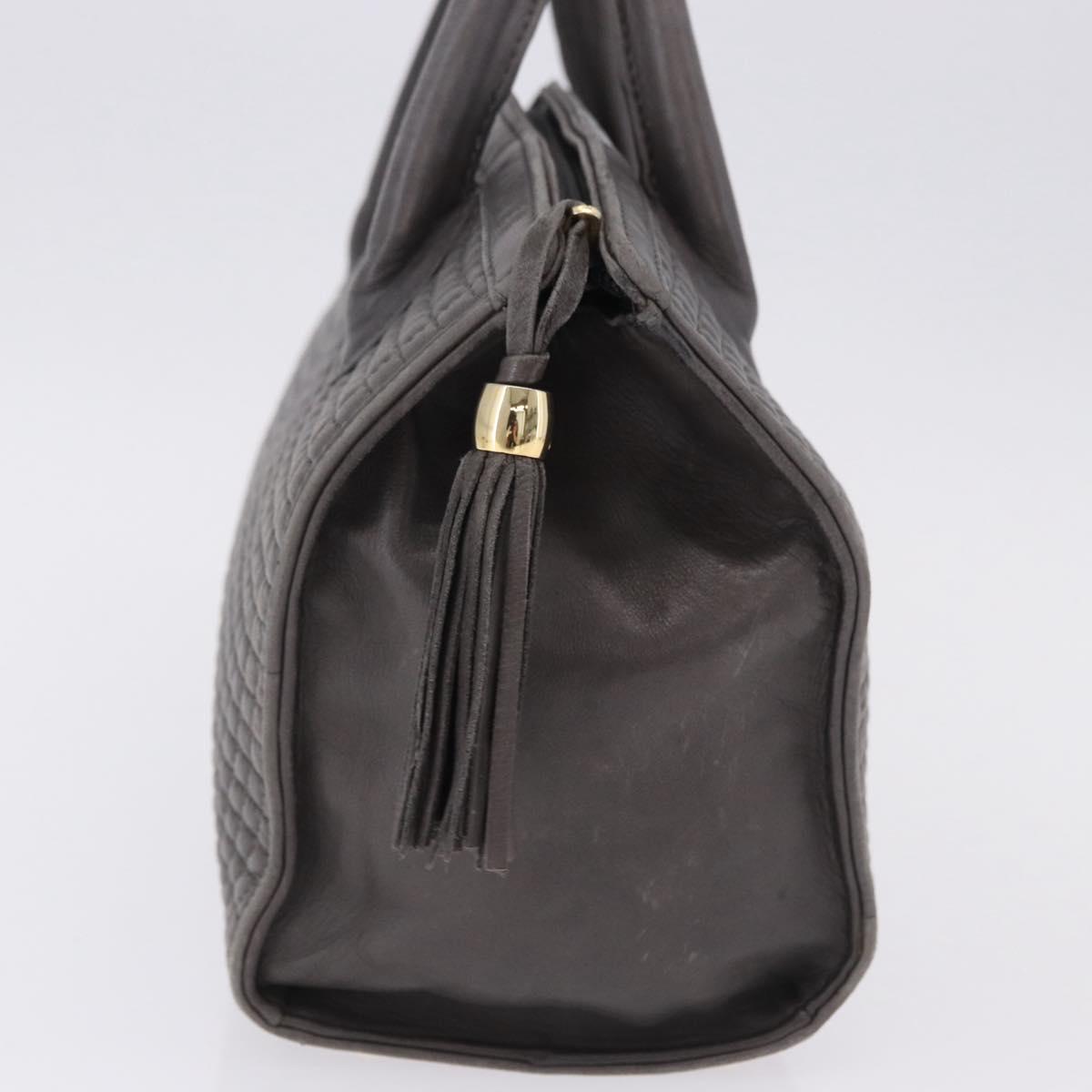 BALLY Hand Bag Leather Gray Gold Tone Auth gh2329