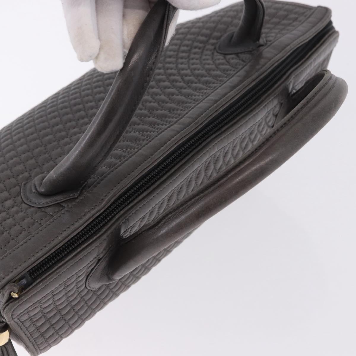 BALLY Hand Bag Leather Gray Gold Tone Auth gh2329