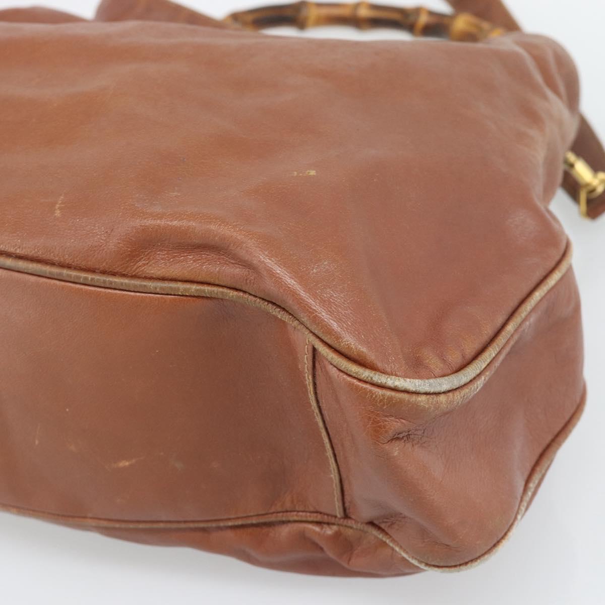 GUCCI Bamboo Hand Bag Leather 2way Brown Gold Tone Auth gh2330