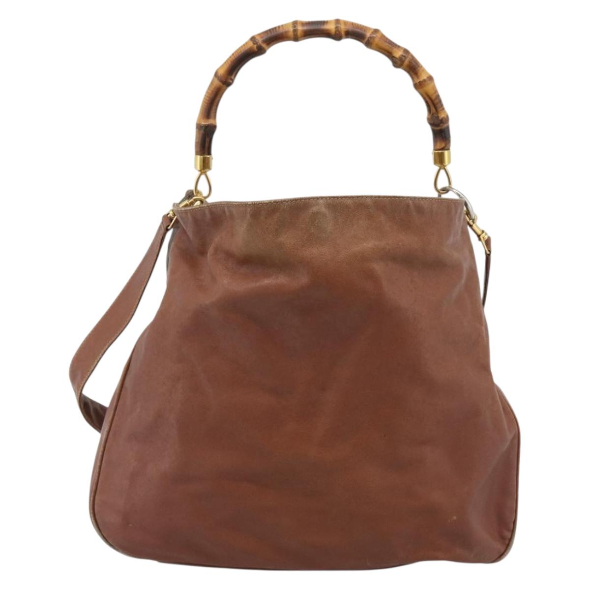 GUCCI Bamboo Hand Bag Leather 2way Brown Gold Tone Auth gh2330