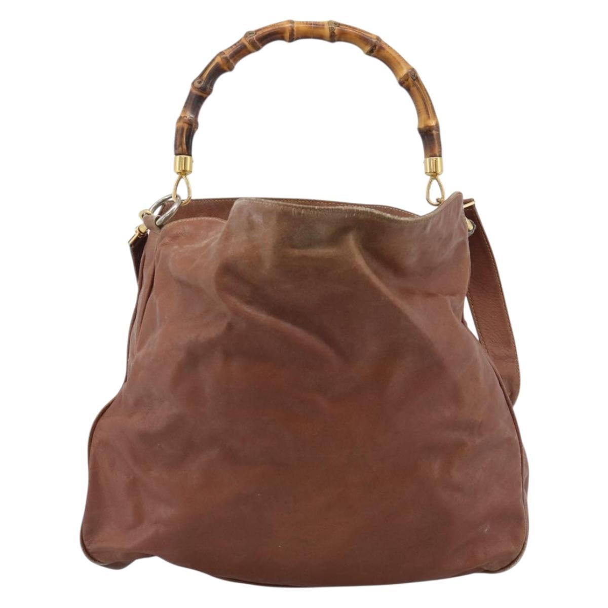 GUCCI Bamboo Hand Bag Leather 2way Brown Gold Tone Auth gh2330
