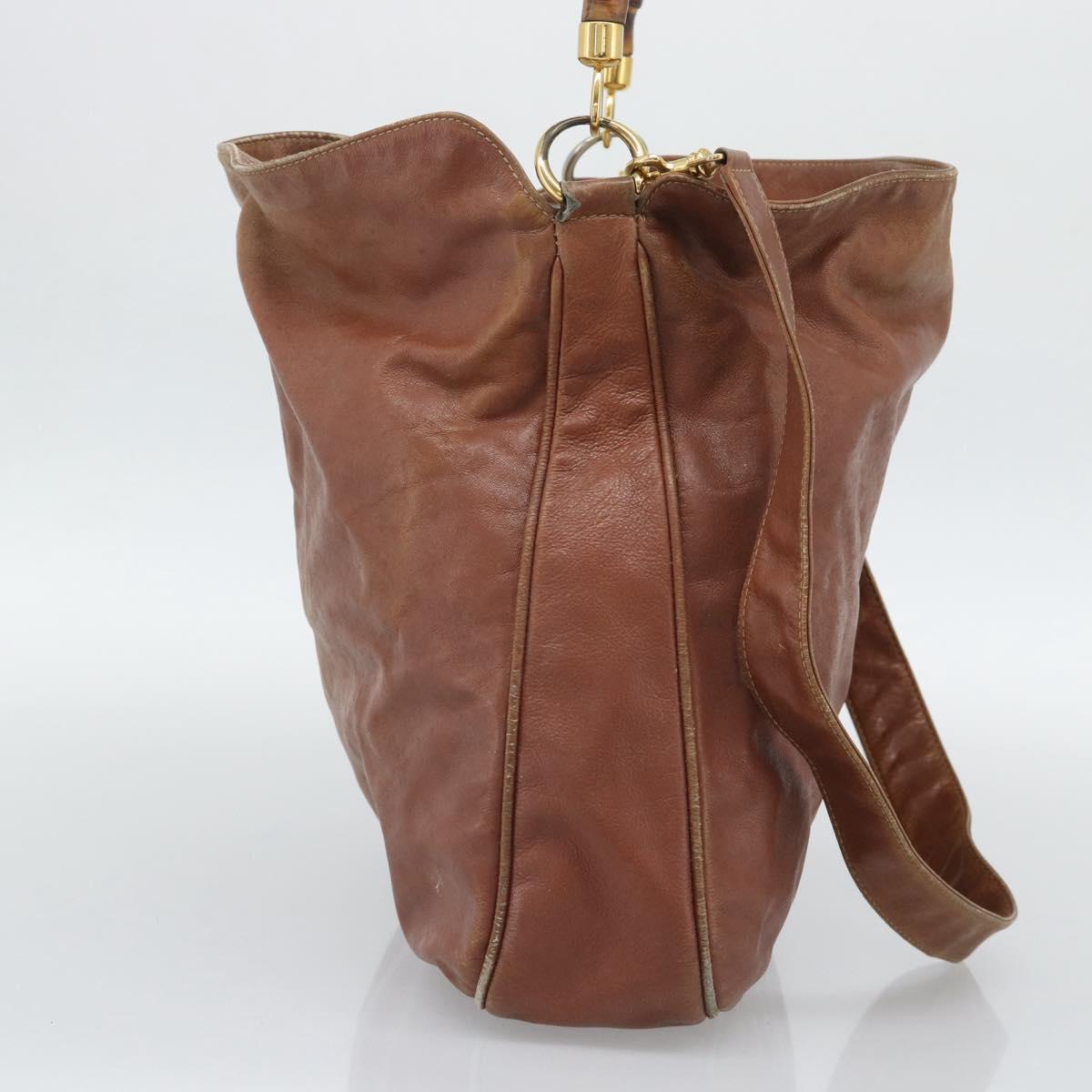 GUCCI Bamboo Hand Bag Leather 2way Brown Gold Tone Auth gh2330