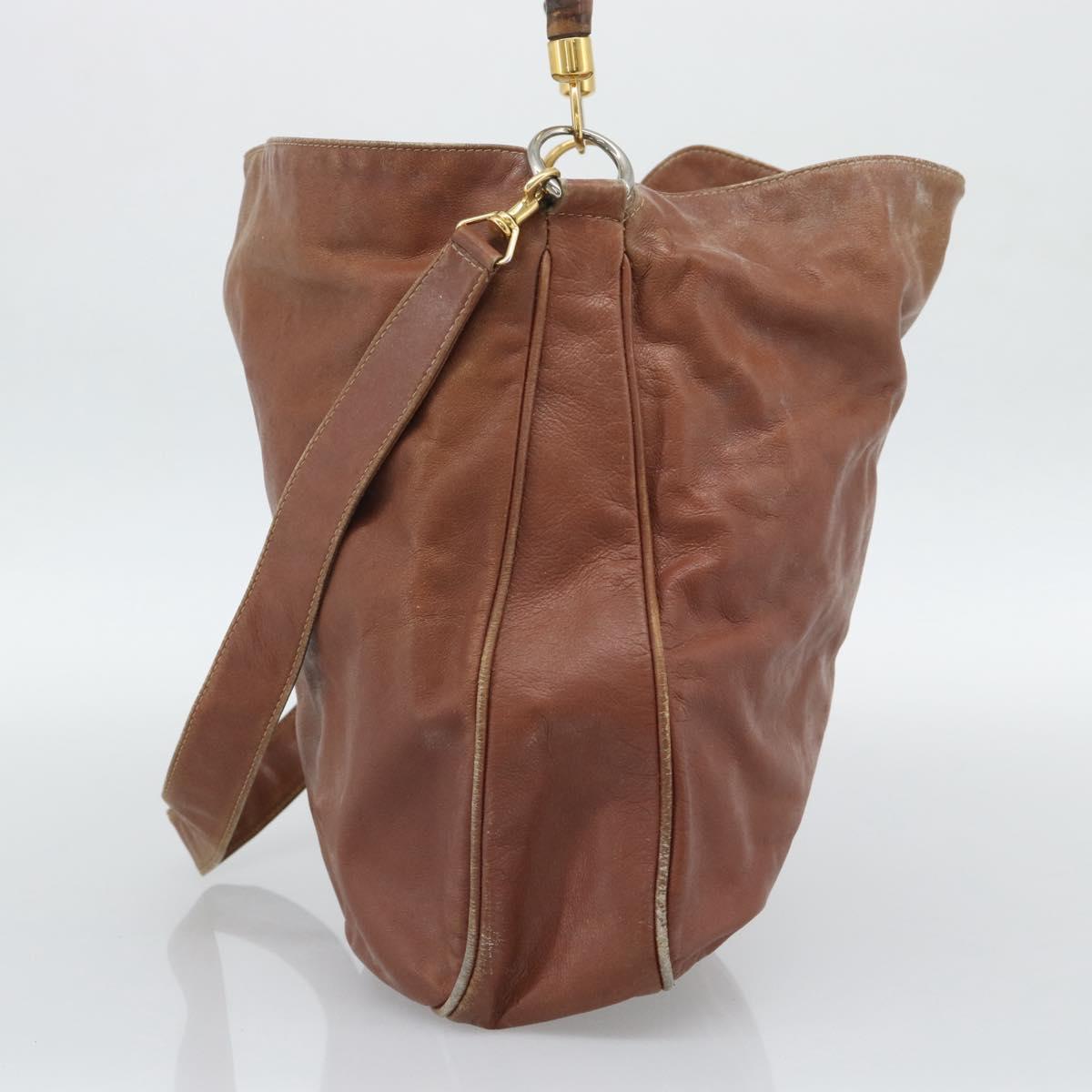 GUCCI Bamboo Hand Bag Leather 2way Brown Gold Tone Auth gh2330