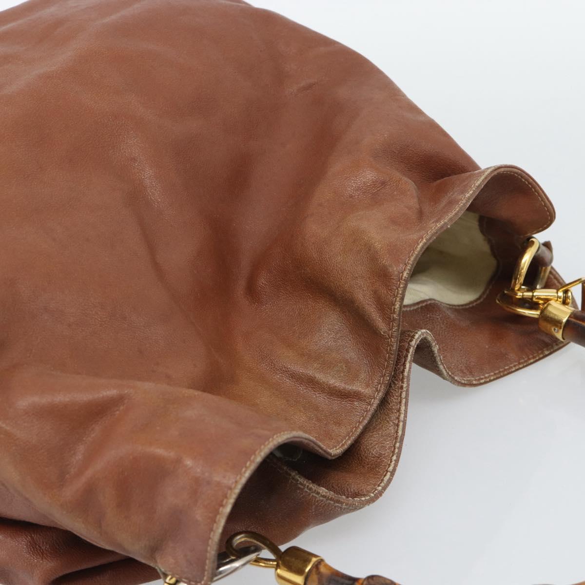 GUCCI Bamboo Hand Bag Leather 2way Brown Gold Tone Auth gh2330