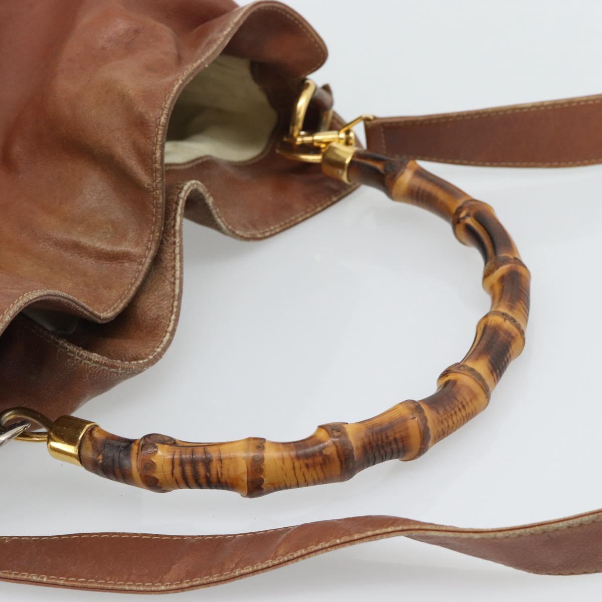 GUCCI Bamboo Hand Bag Leather 2way Brown Gold Tone Auth gh2330