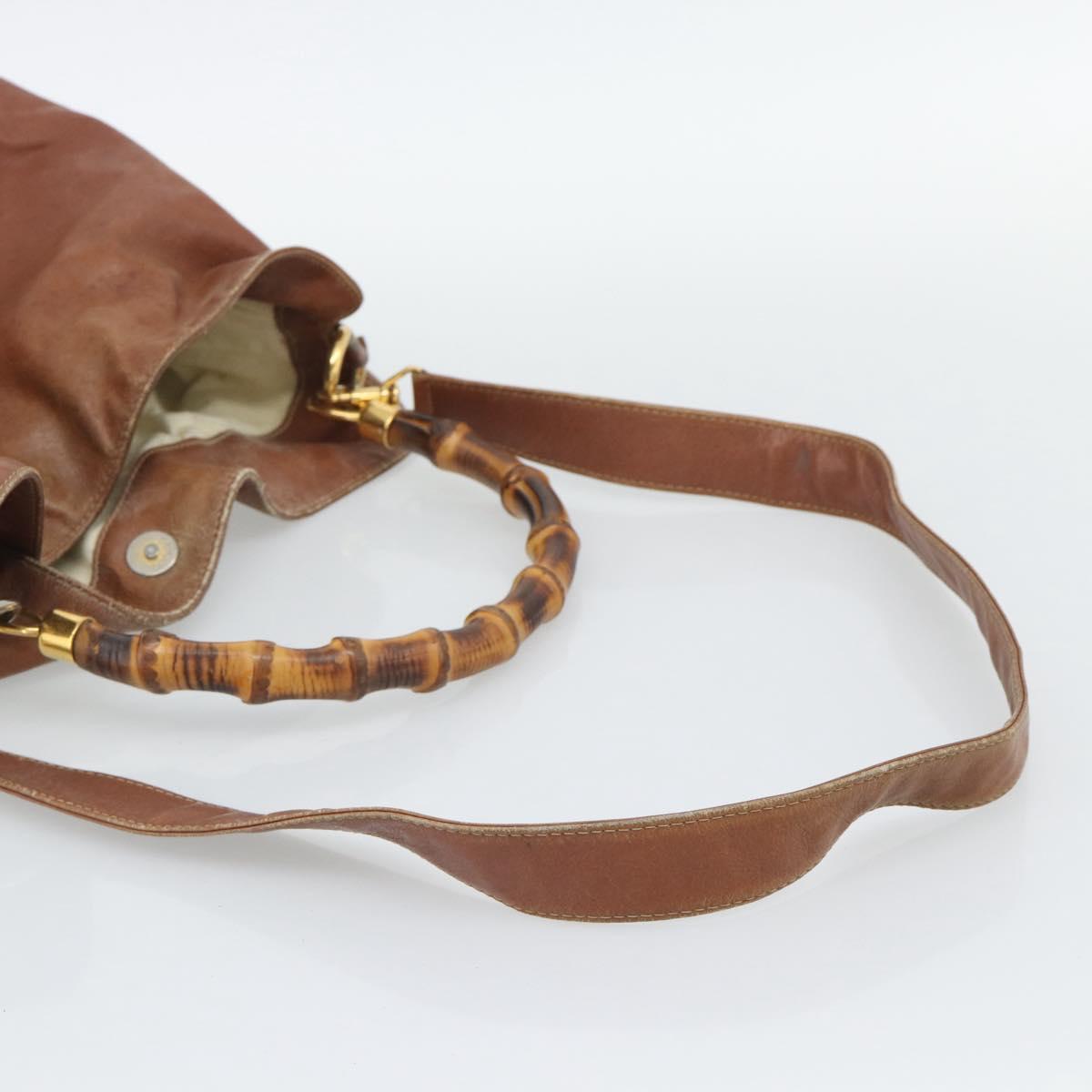 GUCCI Bamboo Hand Bag Leather 2way Brown Gold Tone Auth gh2330