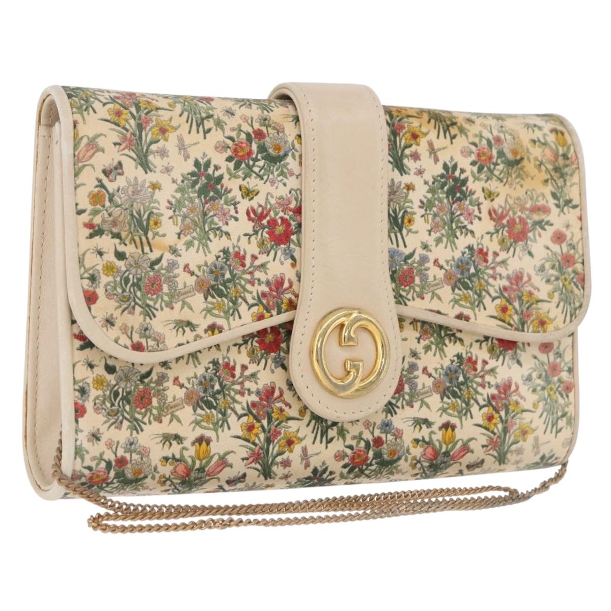 GUCCI Flora Chain Shoulder Bag Canvas Multicolor Gold Tone Auth gh2332