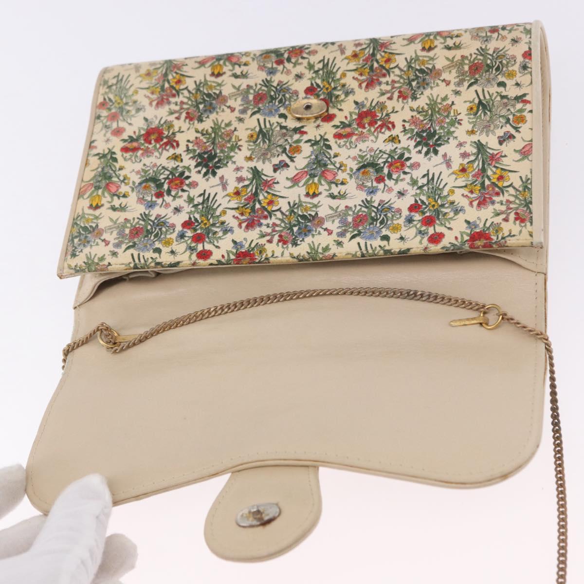 GUCCI Flora Chain Shoulder Bag Canvas Multicolor Gold Tone Auth gh2332