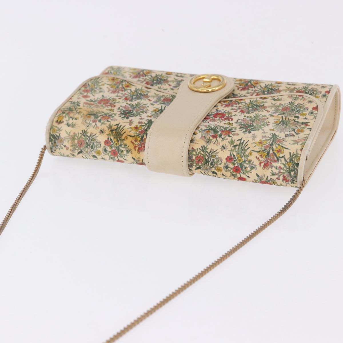 GUCCI Flora Chain Shoulder Bag Canvas Multicolor Gold Tone Auth gh2332