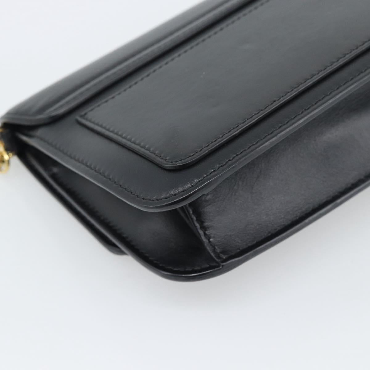 Chloe Chain Shoulder Bag Leather Black Gold Tone Auth gh2335A