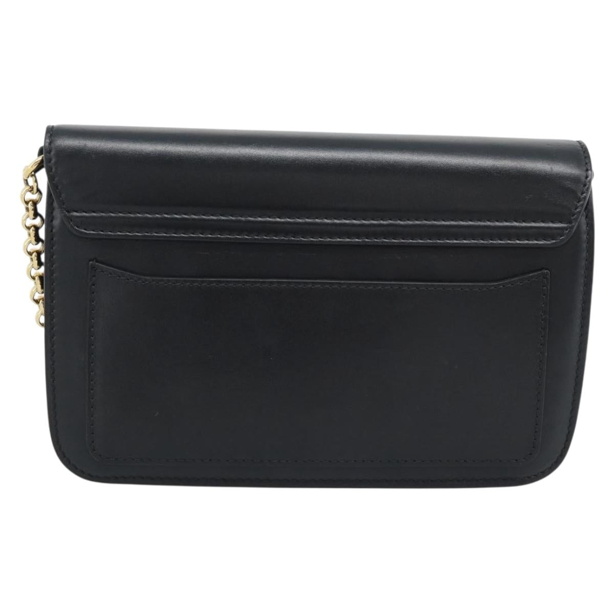 Chloe Chain Shoulder Bag Leather Black Gold Tone Auth gh2335A