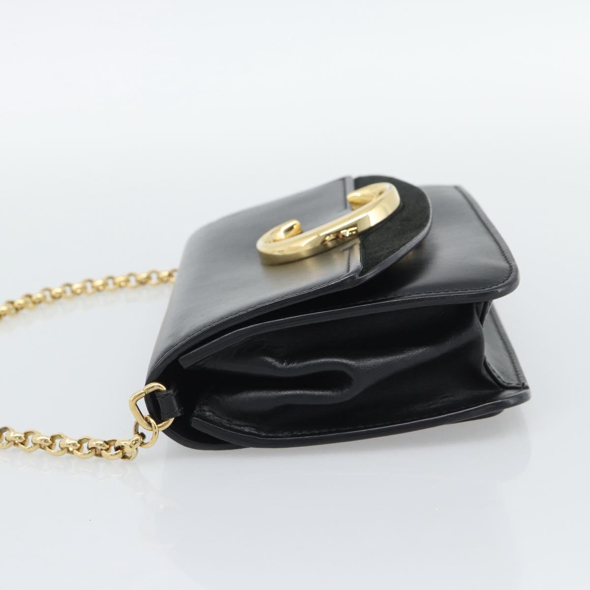 Chloe Chain Shoulder Bag Leather Black Gold Tone Auth gh2335A