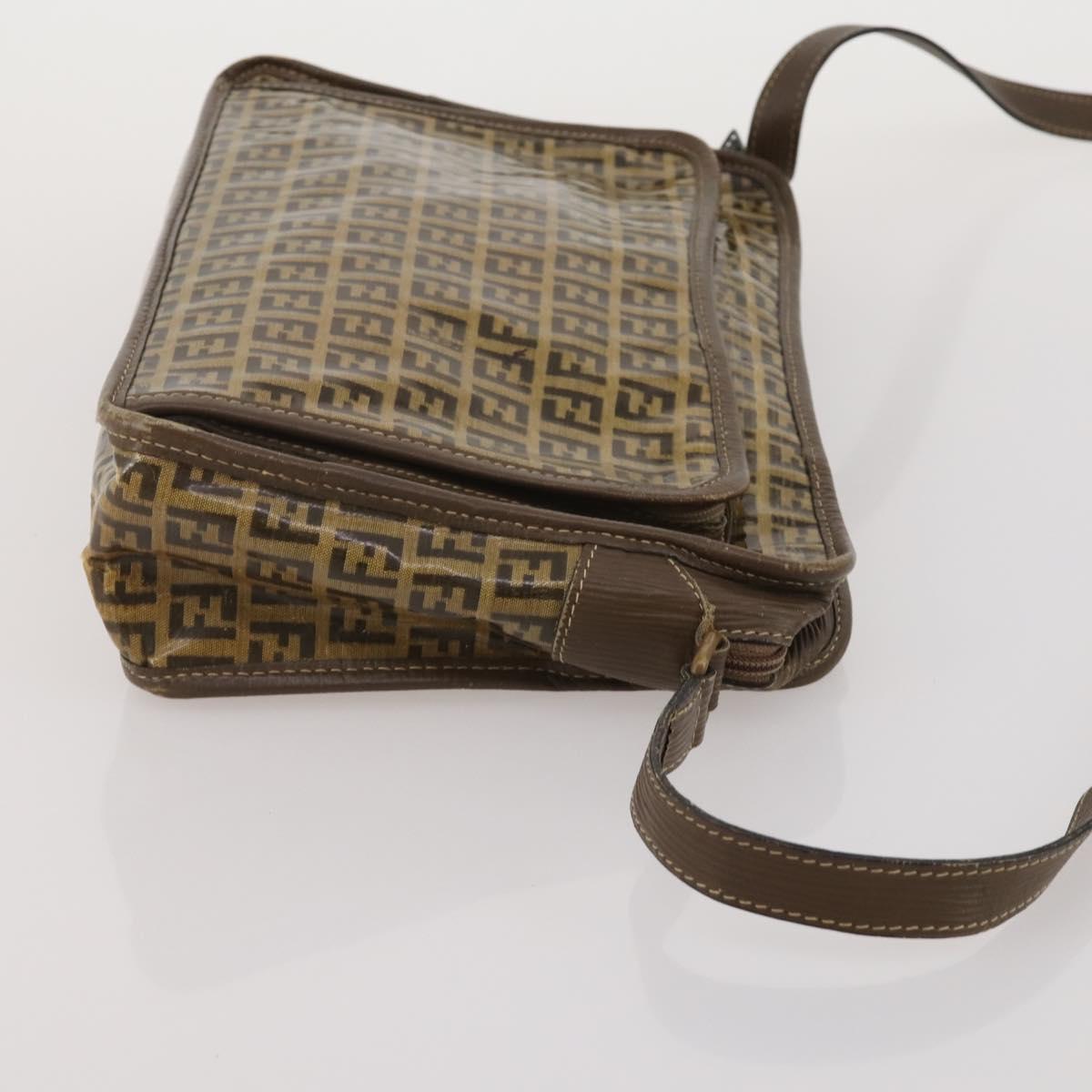 FENDI Zucchino Shoulder Bag PVC Leather 2 Set Brown Gold Tone Auth gh2337
