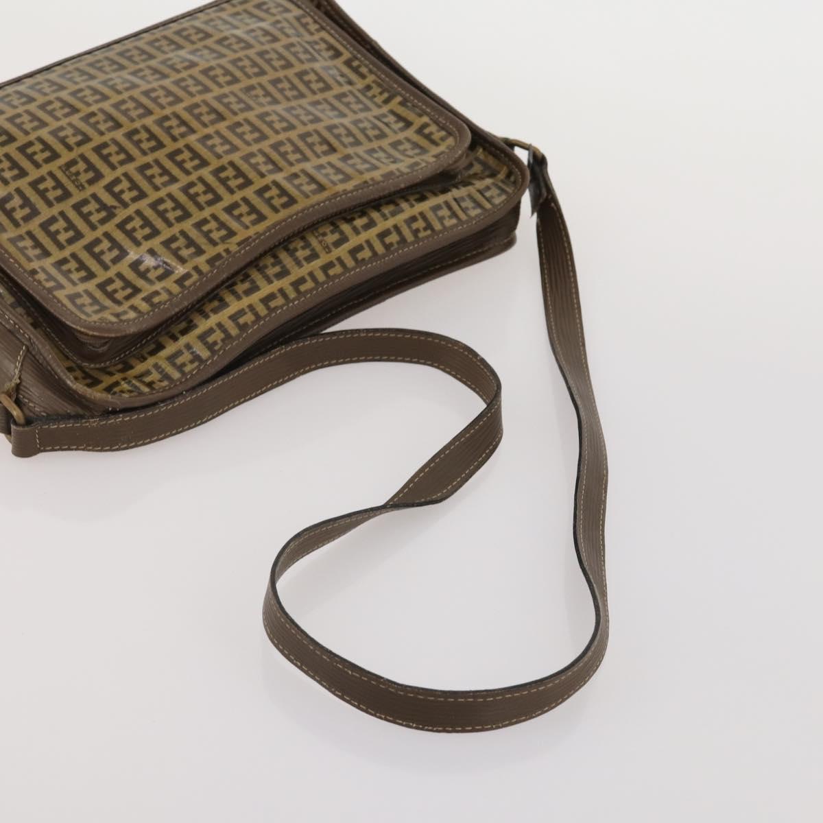 FENDI Zucchino Shoulder Bag PVC Leather 2 Set Brown Gold Tone Auth gh2337
