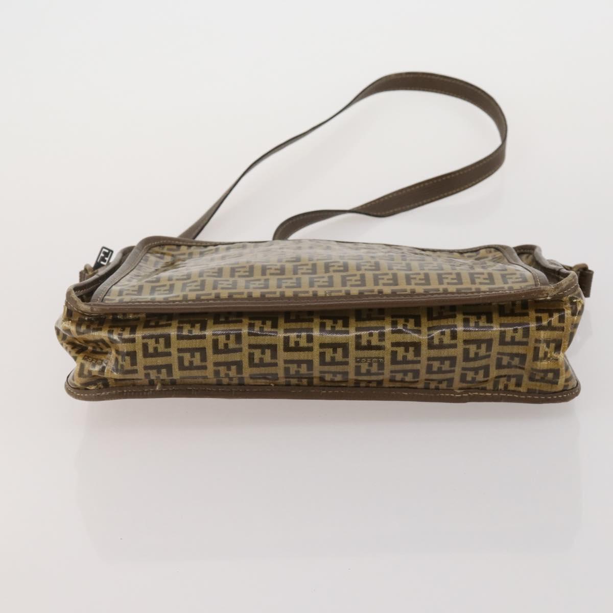 FENDI Zucchino Shoulder Bag PVC Leather 2 Set Brown Gold Tone Auth gh2337