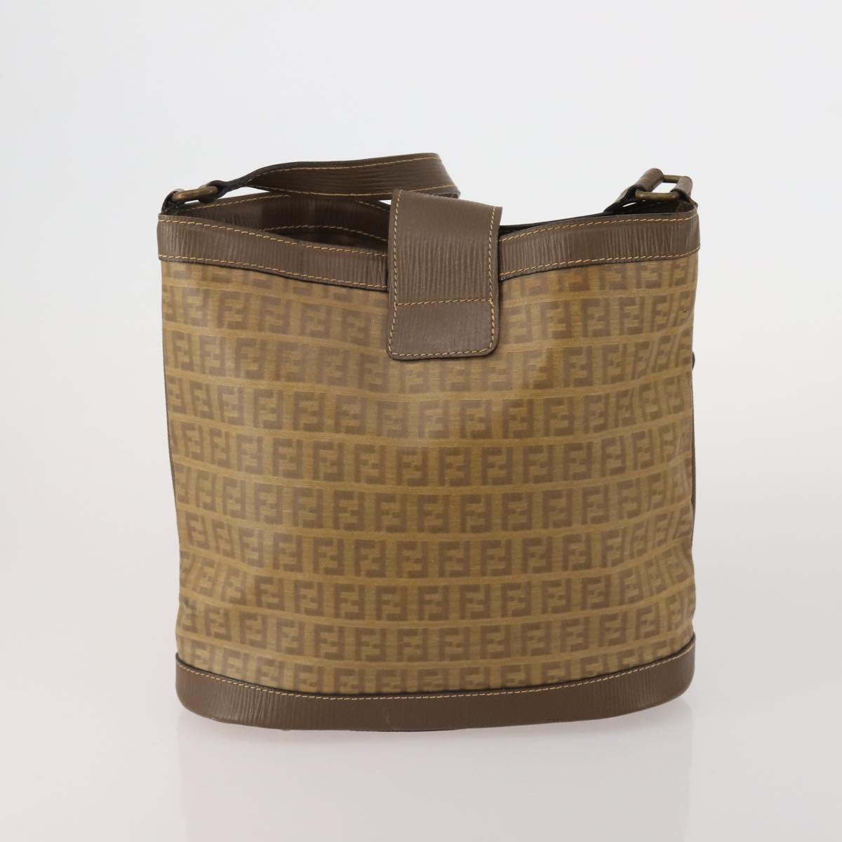 FENDI Zucchino Shoulder Bag PVC Leather 2 Set Brown Gold Tone Auth gh2337