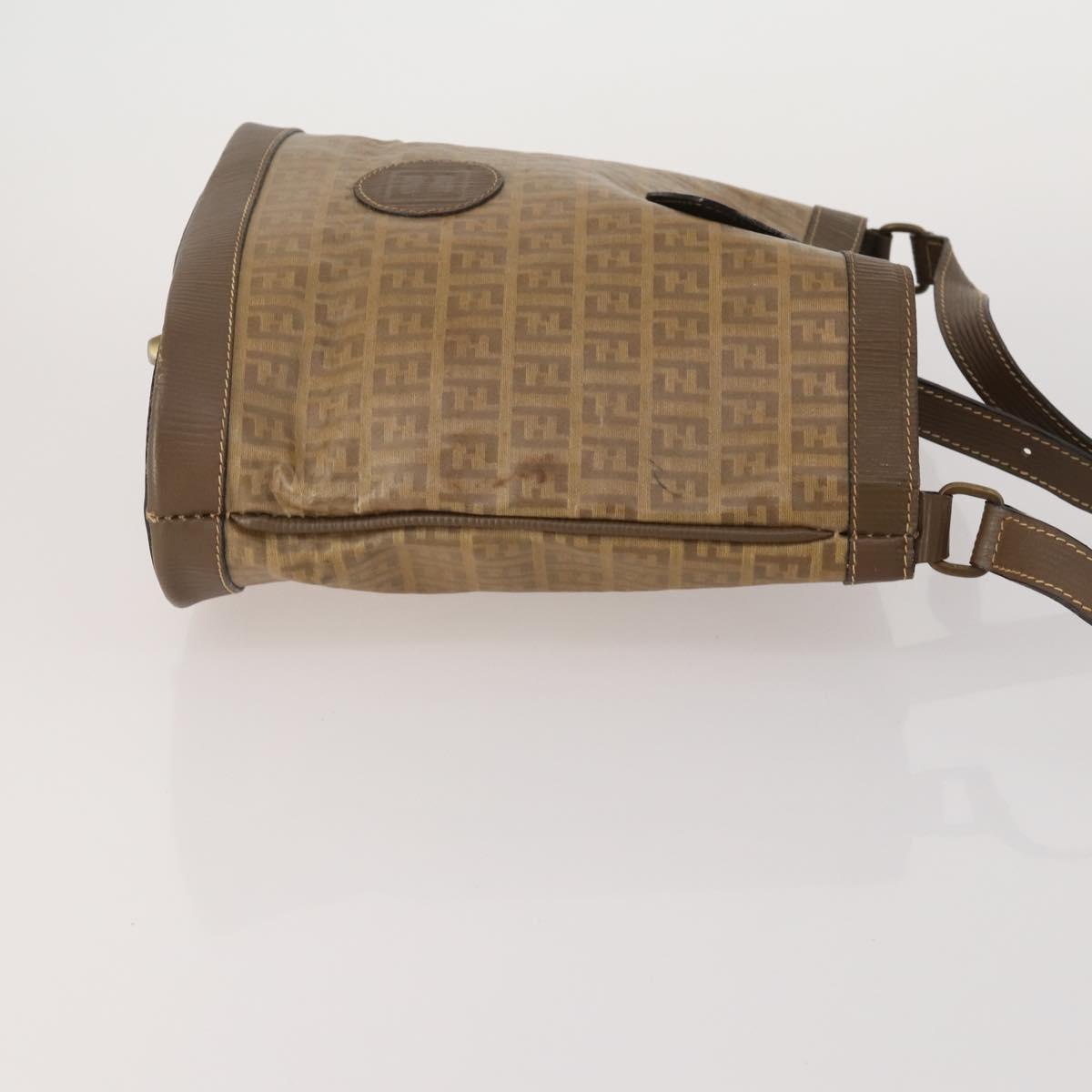 FENDI Zucchino Shoulder Bag PVC Leather 2 Set Brown Gold Tone Auth gh2337