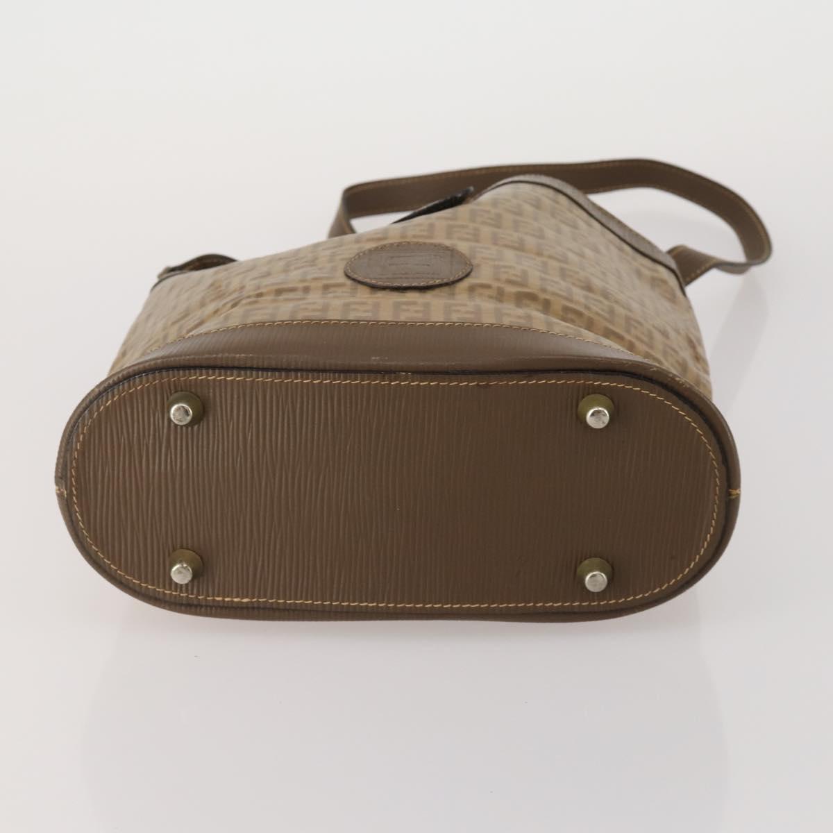 FENDI Zucchino Shoulder Bag PVC Leather 2 Set Brown Gold Tone Auth gh2337