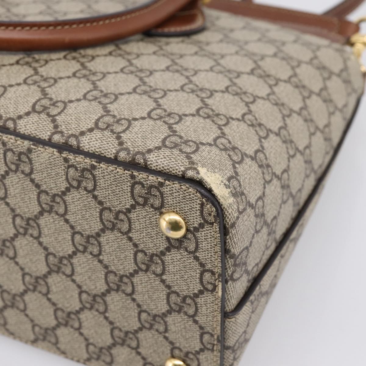 GUCCI GG Supreme Hand Bag PVC 2way Beige Gold Tone 409534 Auth gh2344