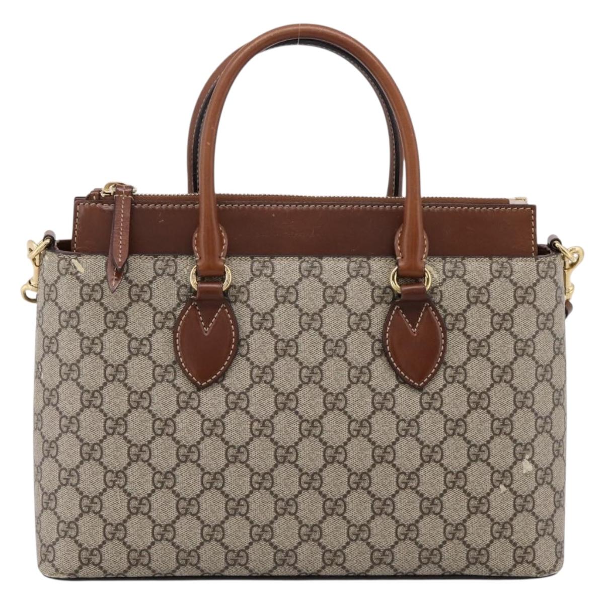 GUCCI GG Supreme Hand Bag PVC 2way Beige Gold Tone 409534 Auth gh2344