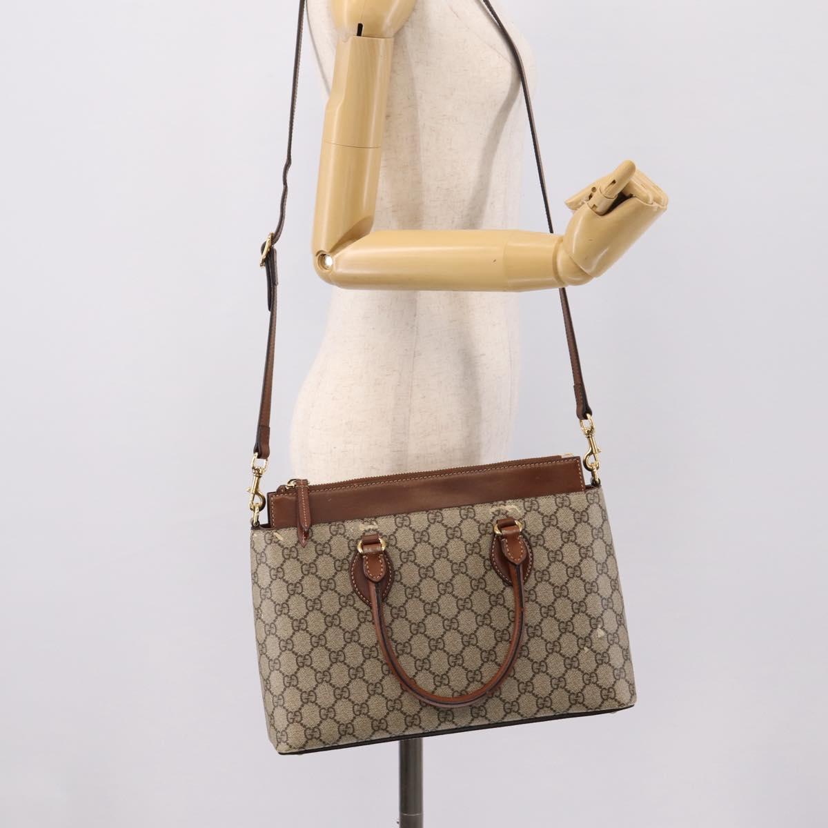 GUCCI GG Supreme Hand Bag PVC 2way Beige Gold Tone 409534 Auth gh2344