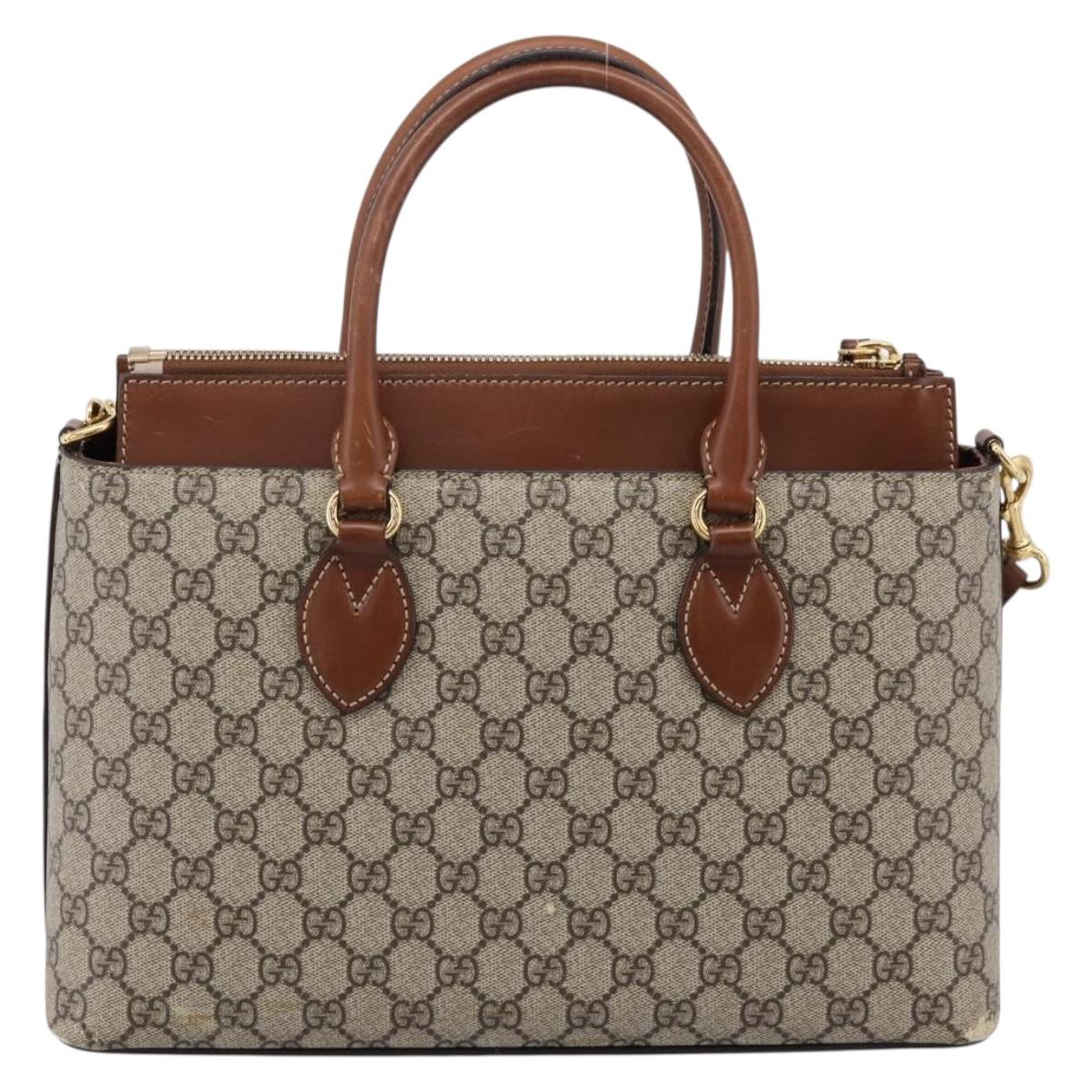 GUCCI GG Supreme Hand Bag PVC 2way Beige Gold Tone 409534 Auth gh2344
