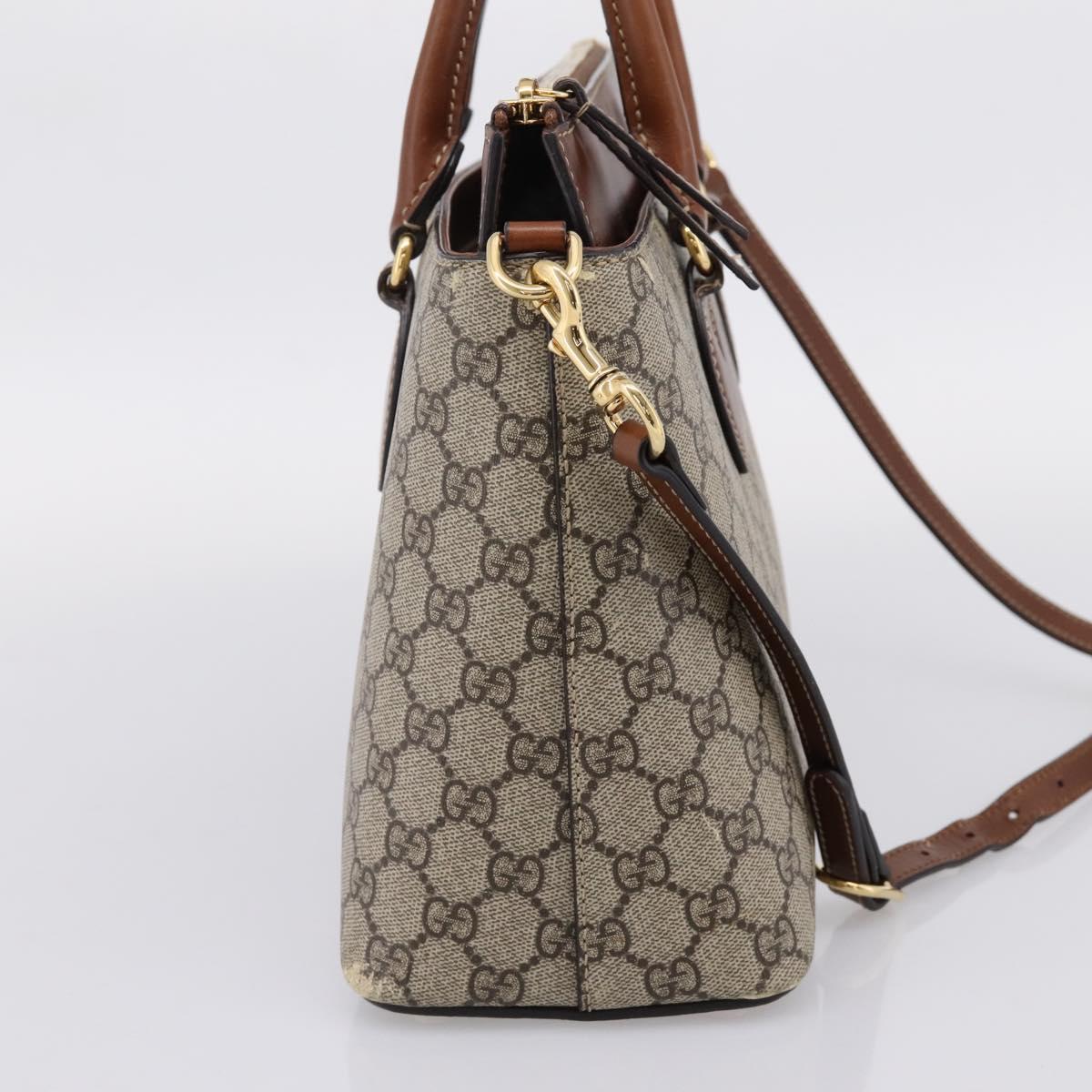 GUCCI GG Supreme Hand Bag PVC 2way Beige Gold Tone 409534 Auth gh2344