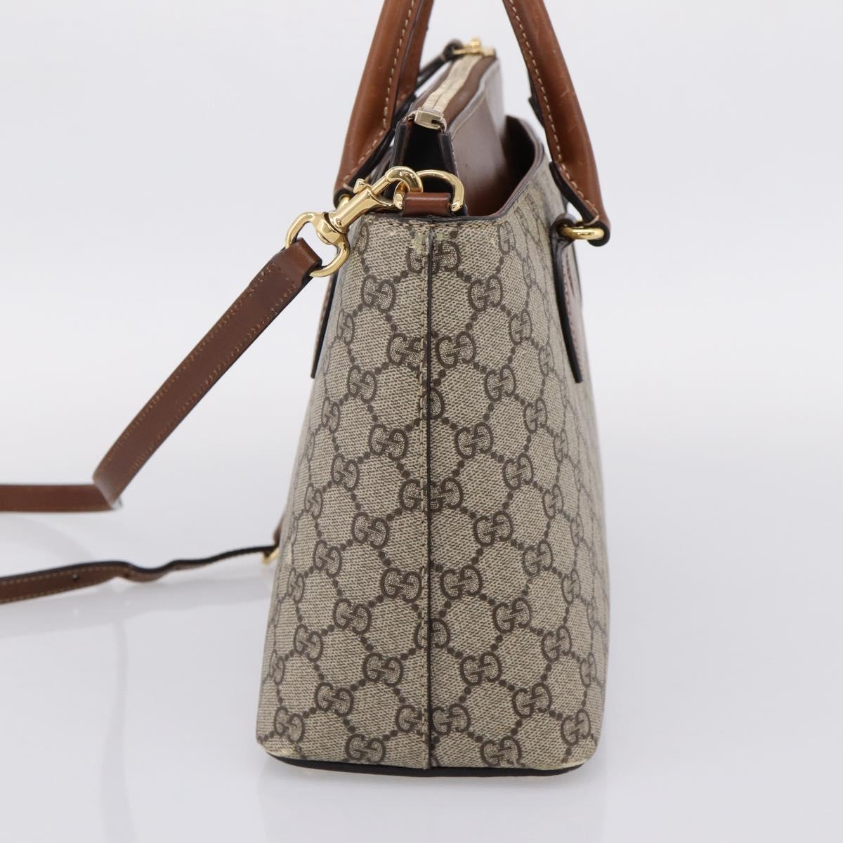 GUCCI GG Supreme Hand Bag PVC 2way Beige Gold Tone 409534 Auth gh2344